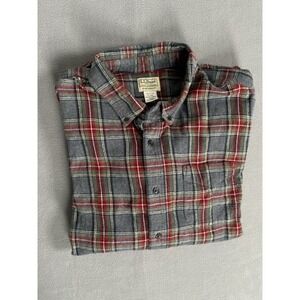 Mens XL LL Bean Plaid Flannel Button Down Shirt Grey Red Bue Green Casual